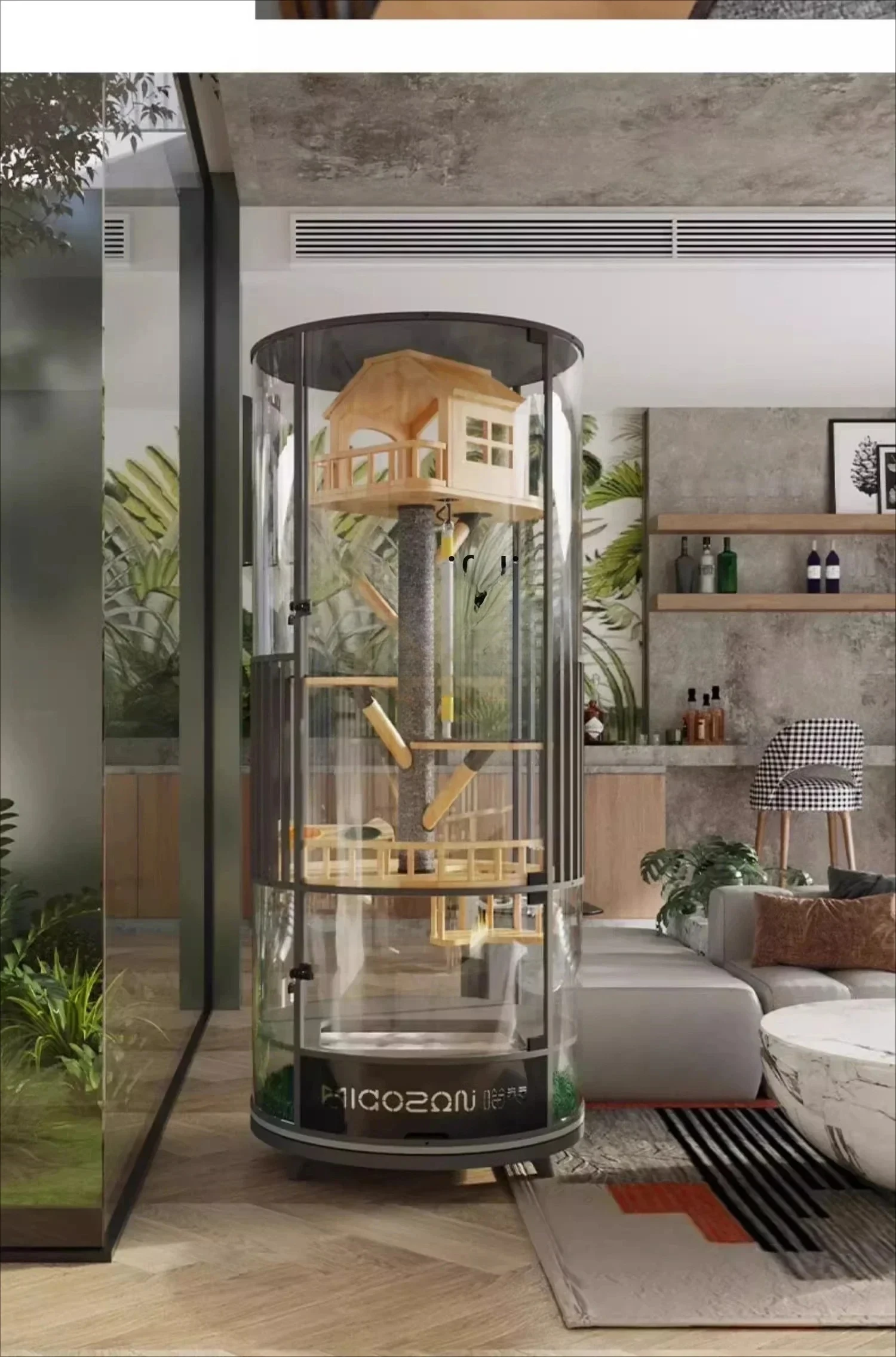 

Fully Transparent Glass Panoramic Rotating Cylindrical Cat Villa Luxury Cabinet Cage Home Indoor with Toilet Integrated