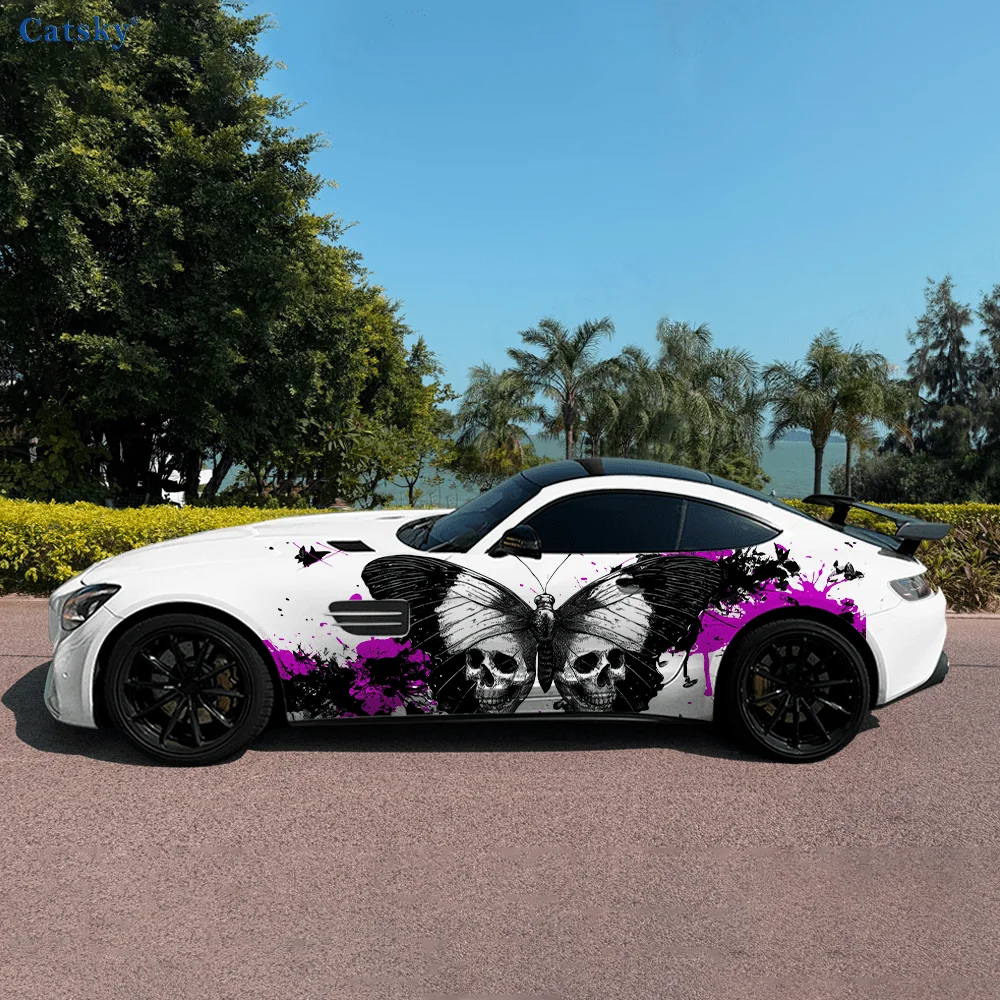 الجمجمة فراشة اللون سبلاش سيارة الفينيل يلتف ملصق مائي ذاتي اللصق بولي كلوريد الفينيل مناسبة للشاحنات SUV ديكور اكسسوارات السيارات هدية #5