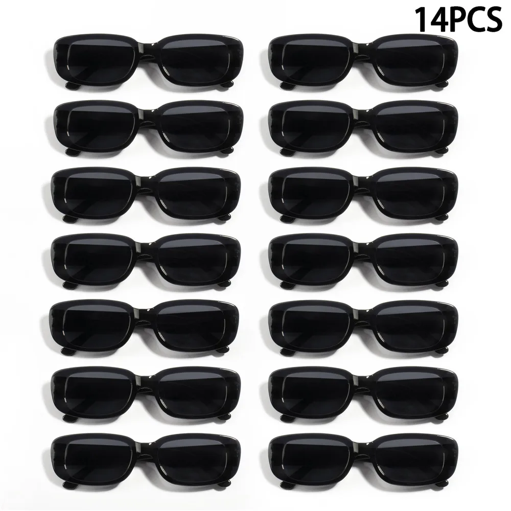 14PCS Vintage Black Square Sunglasses Woman Luxury Brand Small Rectangle Sun Glasses Female Gradient Clear Mirror Oculos De Sol