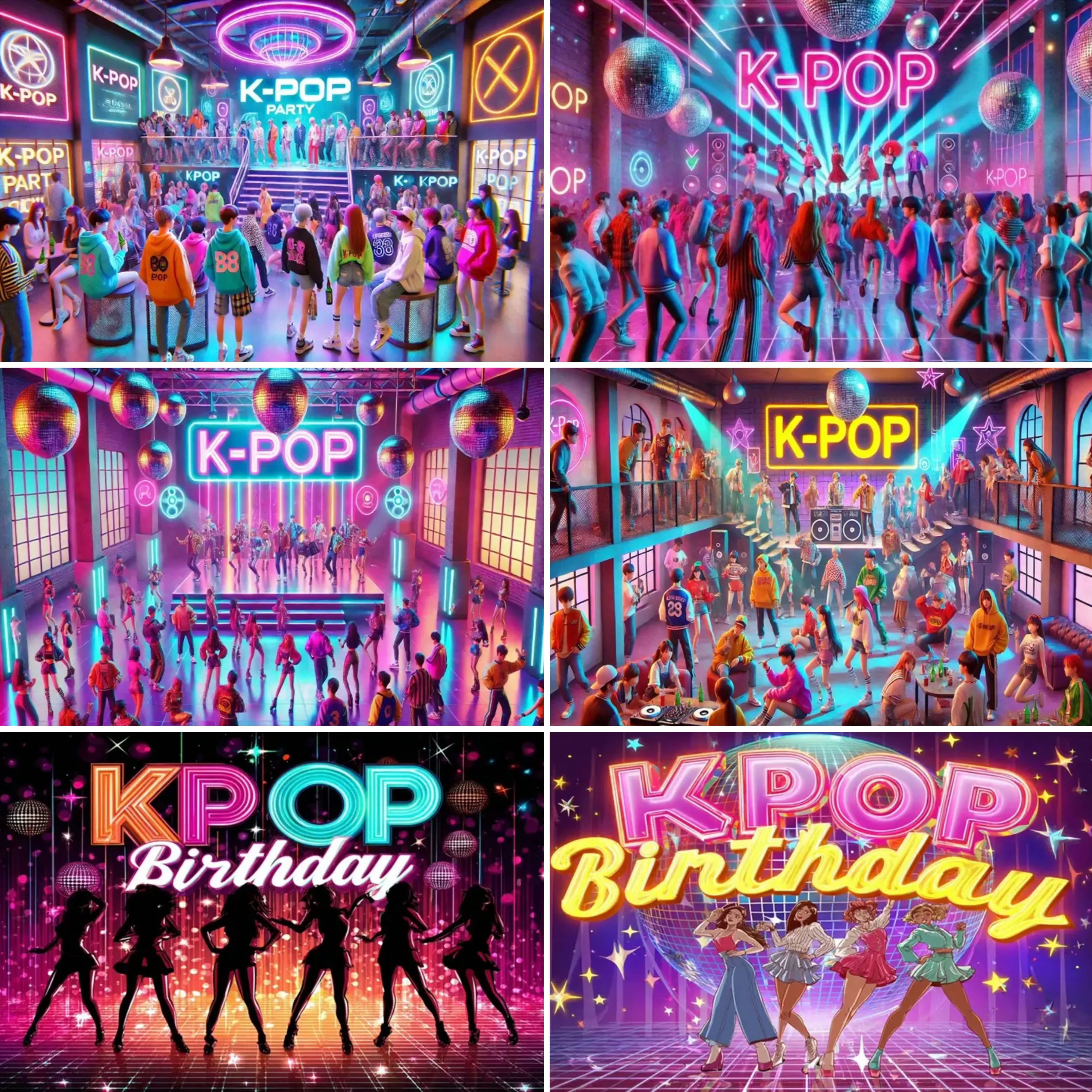 

K-POP Colorful Neon Lights Dance Party Decorative Backdrop Banner for Birthday Disco Ball Event Party Supplies