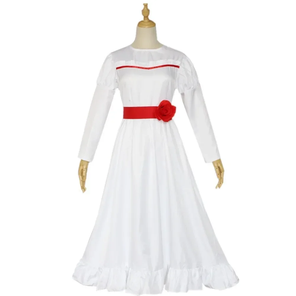 Movie Horror Annabelle Costume Ghost Doll Cosplay White  Princess Fancy Dress Carnival Party Outfits Kids Women Halloween Party