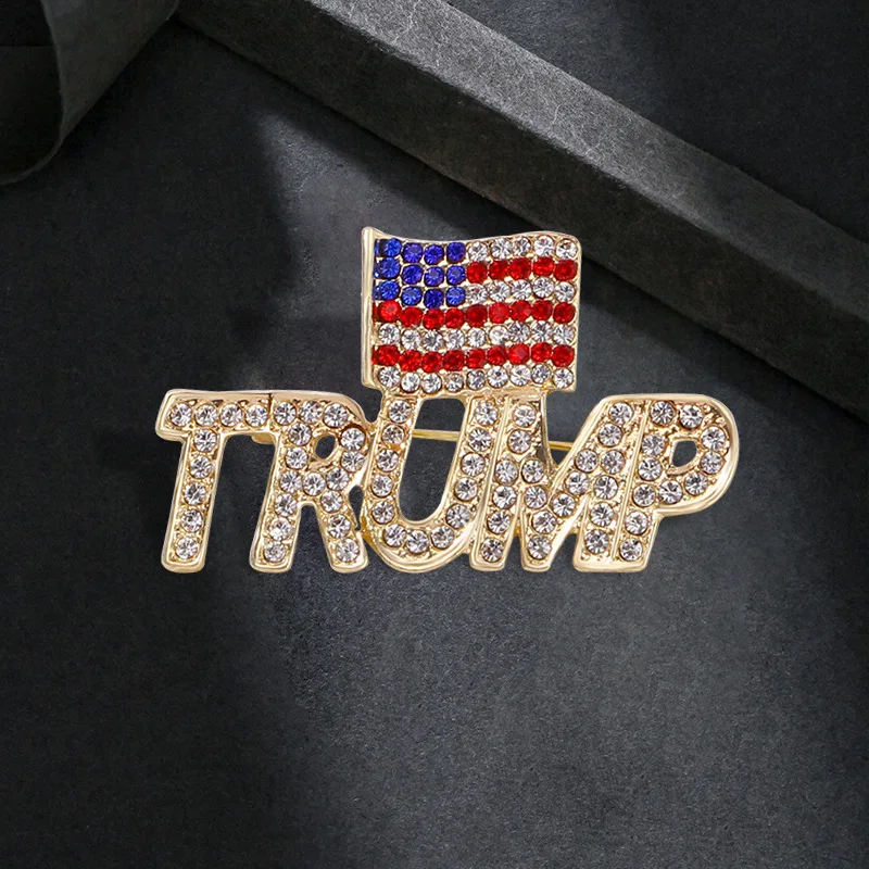 Flag of United States TRUMP Election Brooches and Pins Creative Enamel Rhinestone Badges Pin Jewelry Clothing Accessories Gifts