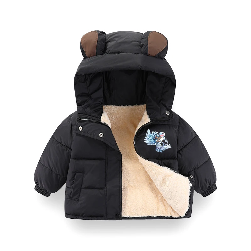 

New 2025 Korean Style Boys Winter Cotton Coat Cartoon Fleece Lined Thickened Jacket Warm Toddler Kids Padded Cotton Outerwear