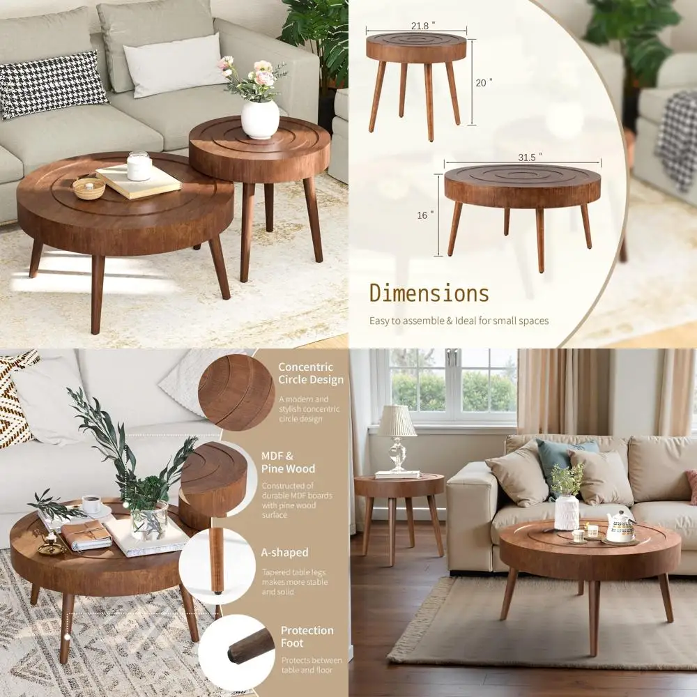 مجموعة طاولة قهوة Sunbury الحديثة في منتصف القرن مع طاولات متداخلة وتصميم دائرة متحدة المركز لغرفة المعيشة #1