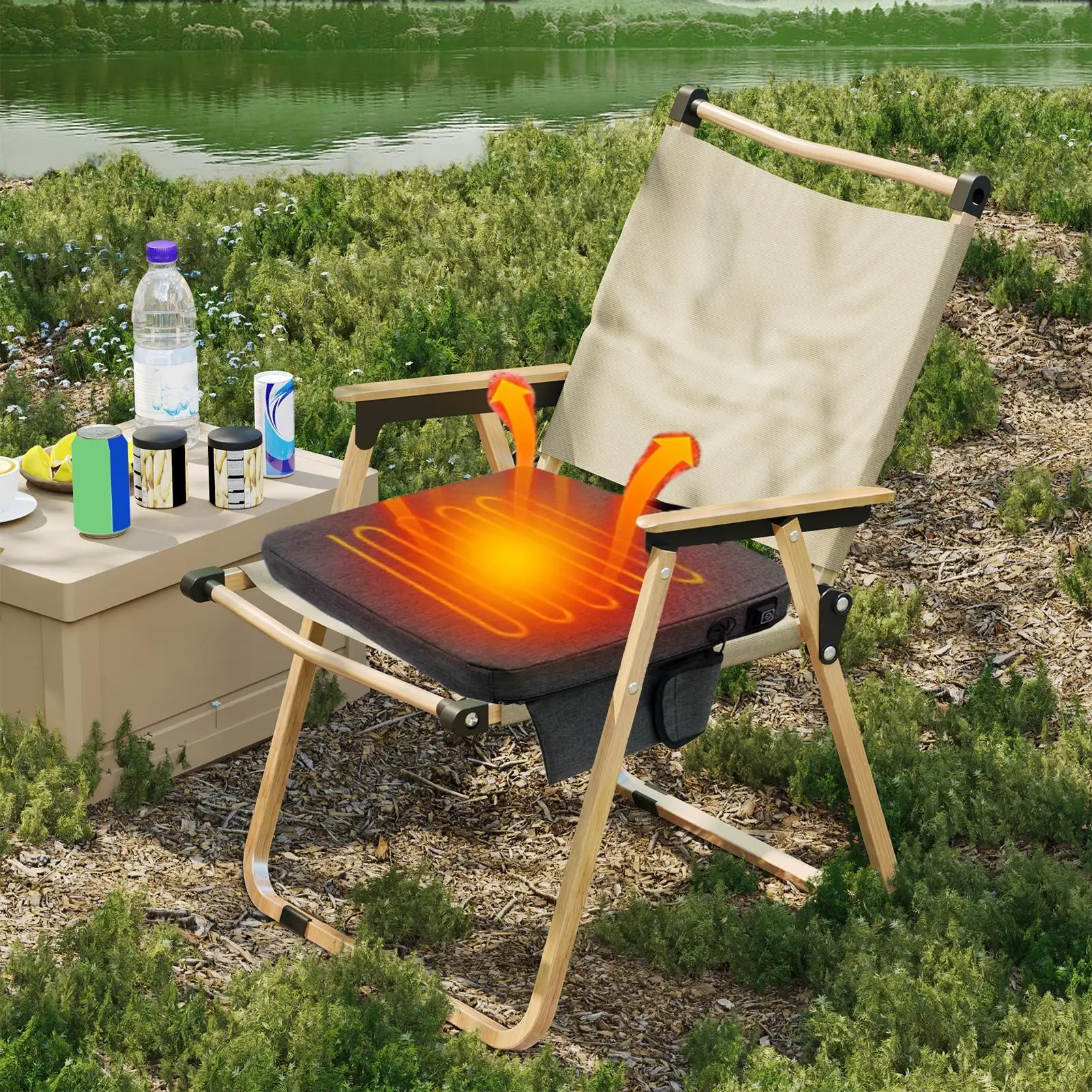 

Сиденье с подогревом, регулируемый складной коврик для стула с подогревом для кемпинга, водонепроницаемый чехол для рыбалки, кемпинга, пожилых водителей, взрослых