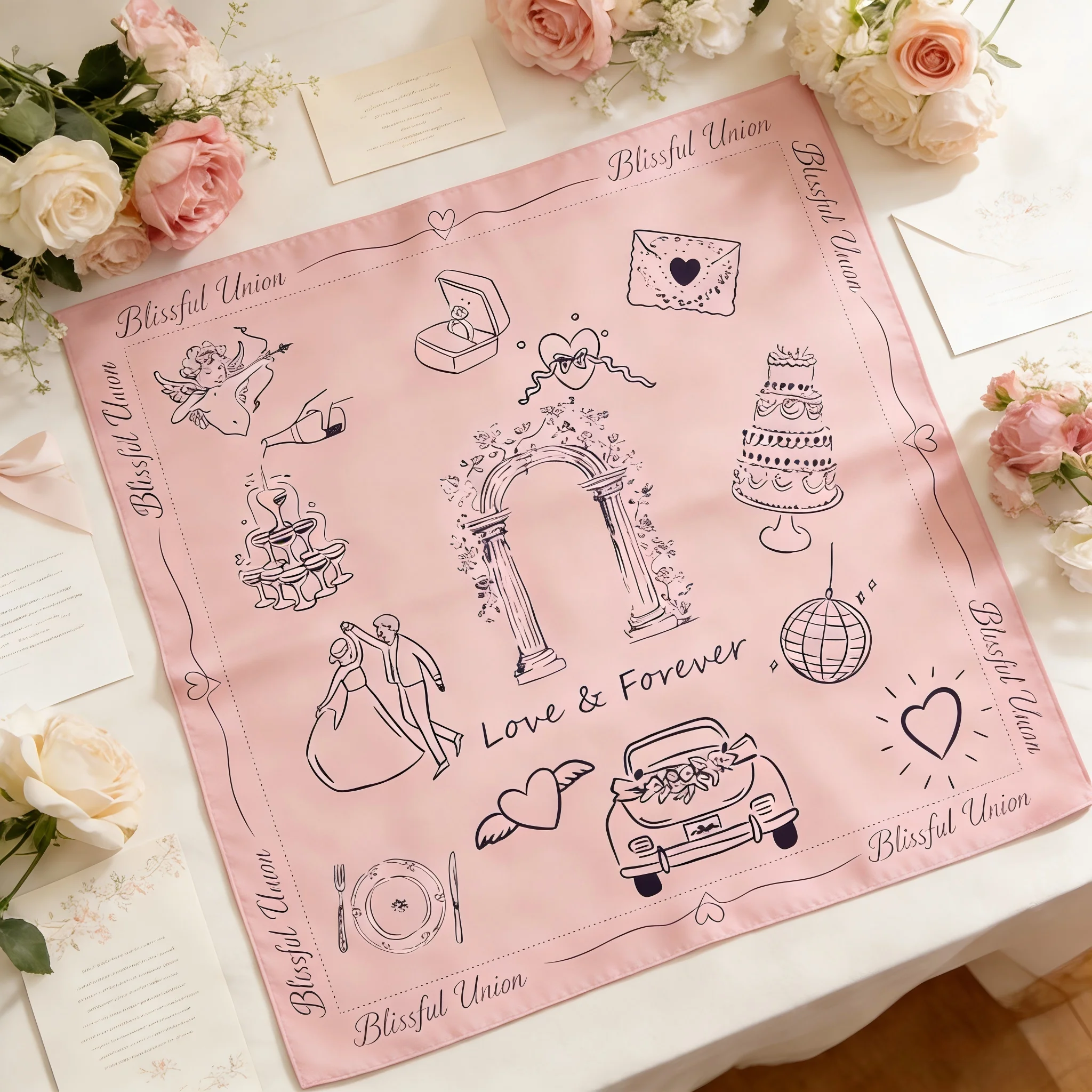 

Customized wedding scarf|gift|Hand-drawn pattern|kerchief|Soft and smooth|wedding gift|DIY|Luxury-Style Accessories