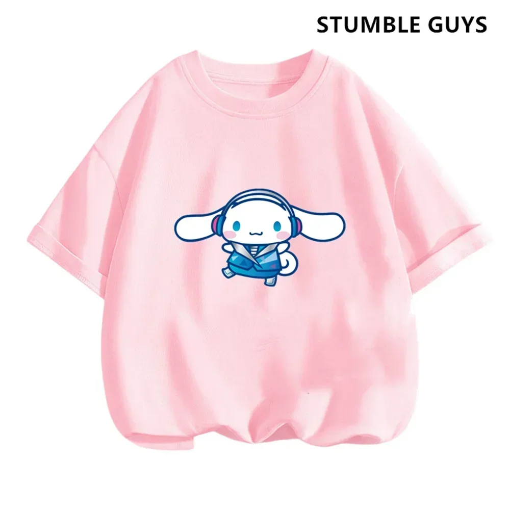 2024 New MINISO Cinnamoroll T-shirt Children\'s Clothing Girls Summer Boys Short-sleeved Sanrio Cartoon T-shirt Baby Trucksuit