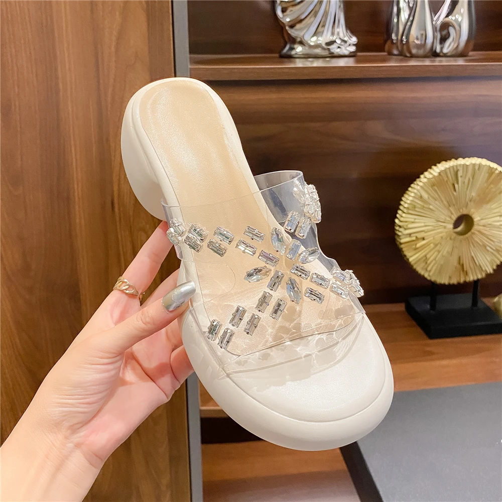 MILI-MIYA New Arrival Women Crystal Pvc Sandals Slip On Round Toe Platform Thick Heels Big Size 34-40 Dress Party Summer Shoes