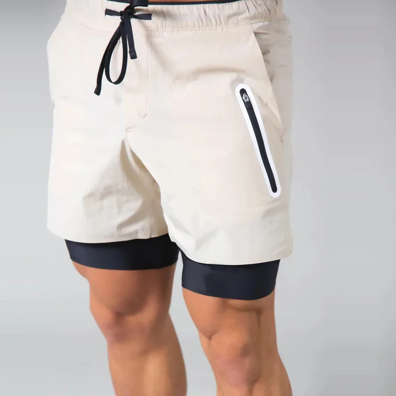 2025 Summer Men's Multi-pocket Quick-dry Training Double-deck Shorts Comfortable Fitness Outdoor Running Breathable Sport Shorts
