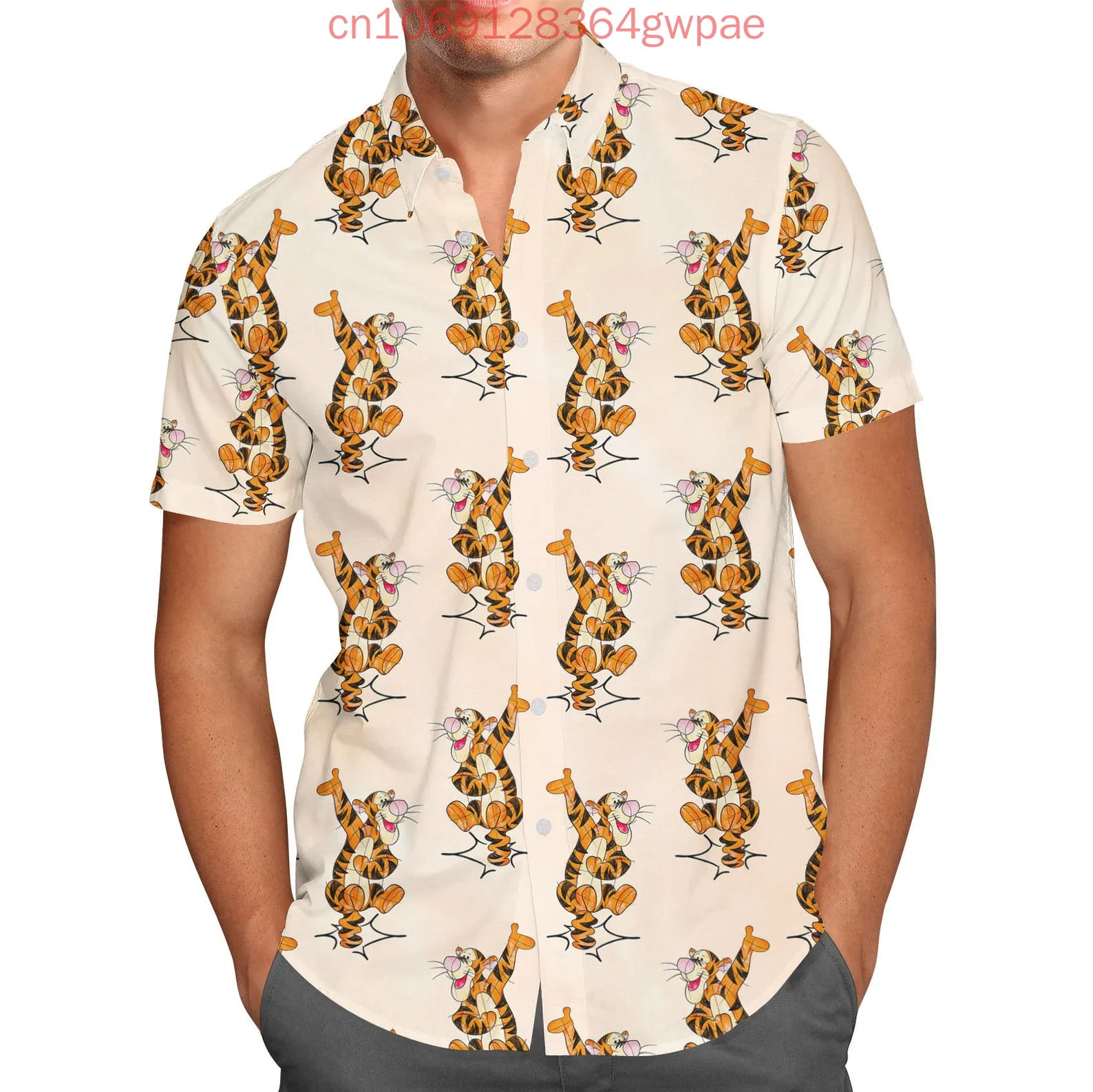 Disney Tigger Kerst Hawaiiaans overhemd Heren Dames Casual overhemd met korte mouwen Tops Cartoon Kids Button Up Strandoverhemd