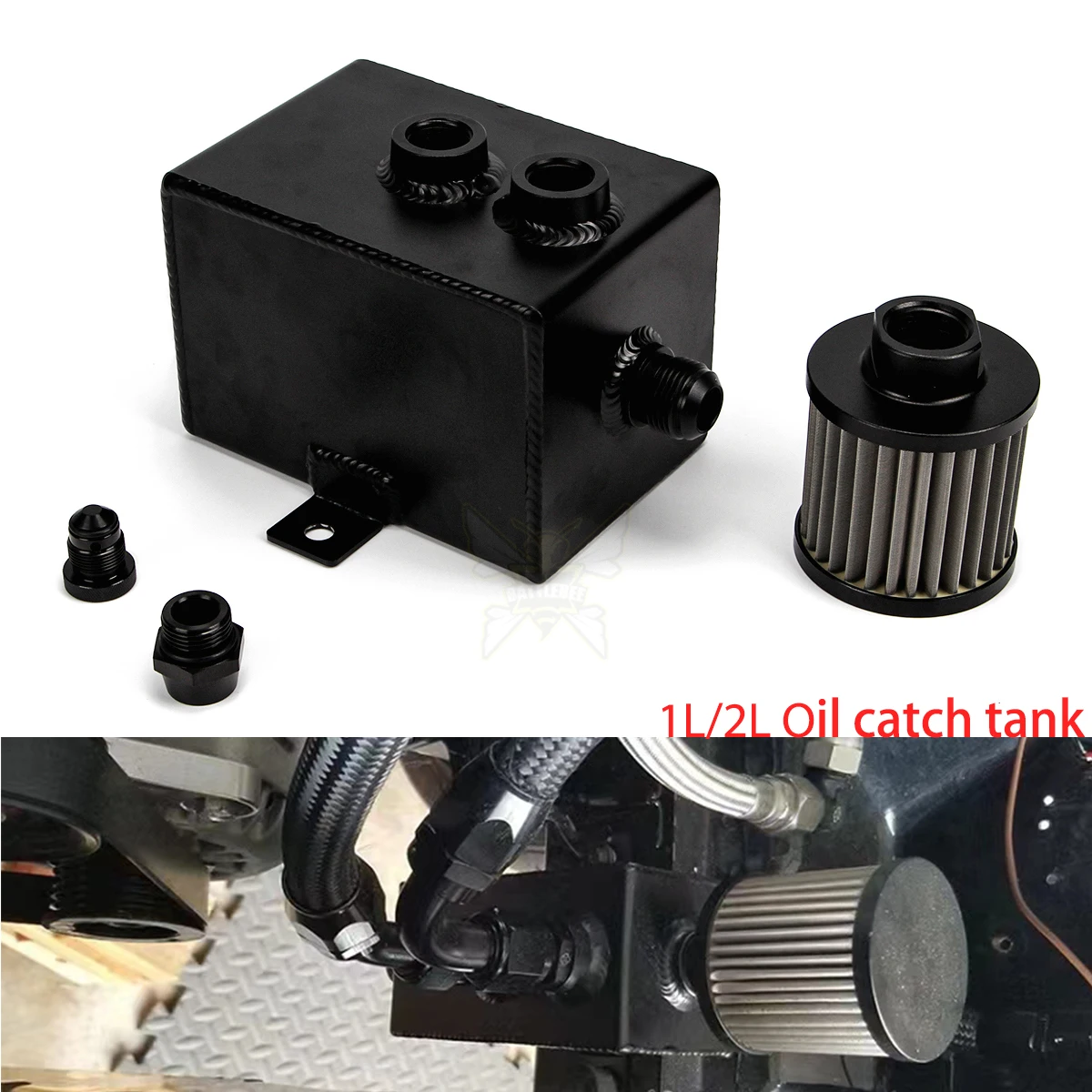 

2L Aluminum Reservior Oil Catch Can Tank Kit Car Engine Oil Separator Oil Can Universal With Breather & Filter Drain