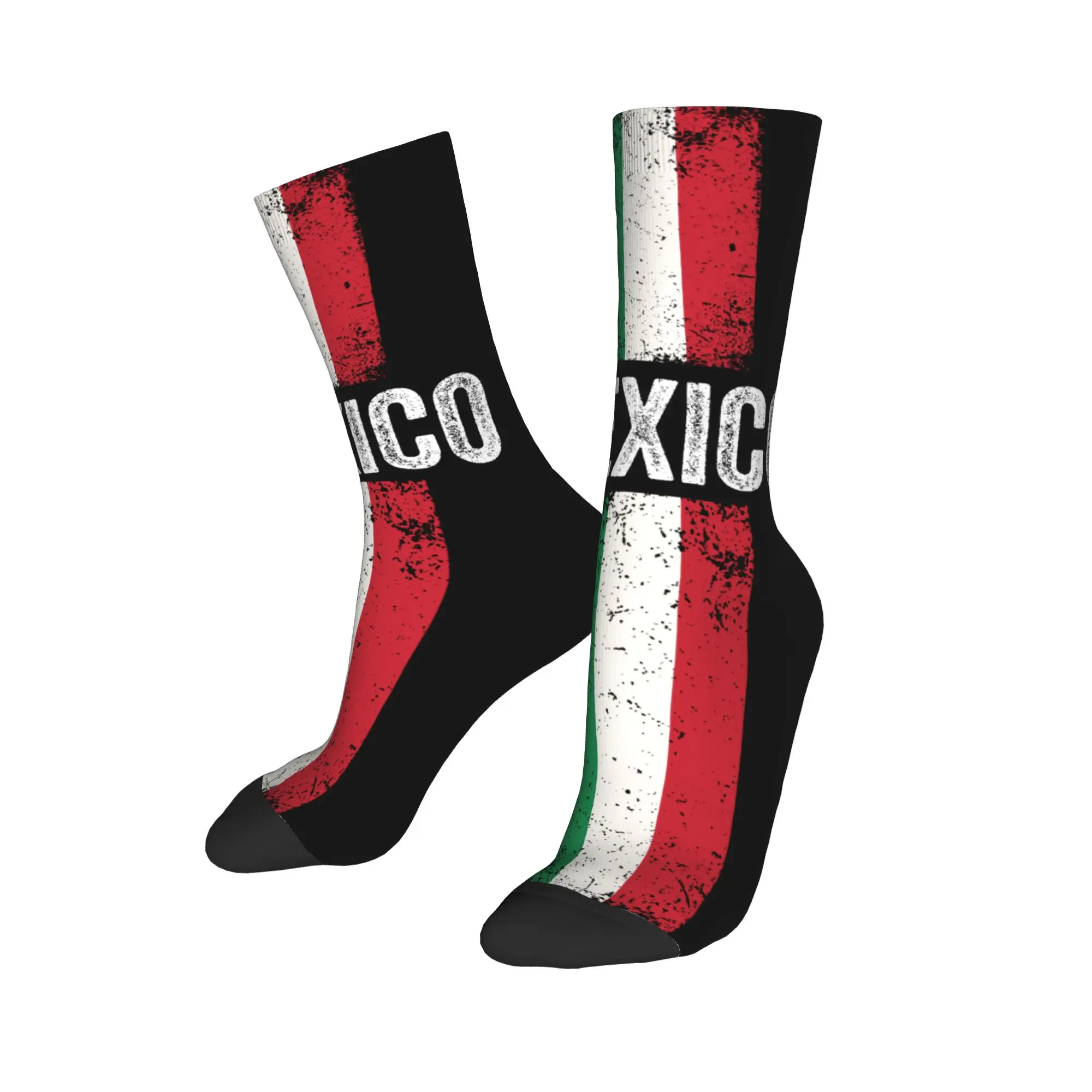 Mexico Flag Men Crew Socks Unisex Funny 3D Printed Mexican Pride Patriotic Dress Socks Woman