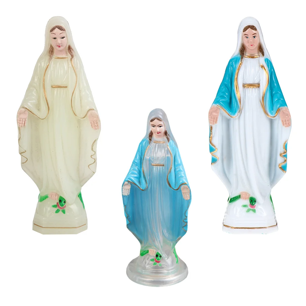 

3 Pcs Virgin Mary Sculpture Living Room Decoration Retro Statue Church Dashboard Catholic Christian Ornaments Plastic Desktop