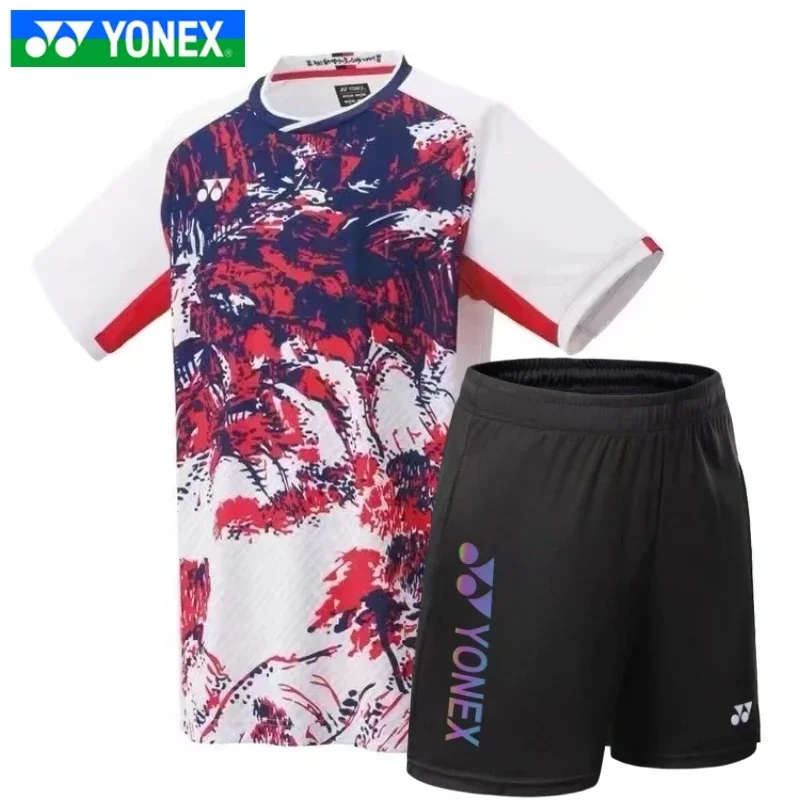 Yonex-pantalones cortos para hombre, traje de entrenamiento de competición de bádminton, camiseta de manga corta transpirable absorbente de sudor de secado rápido, novedad de 2024