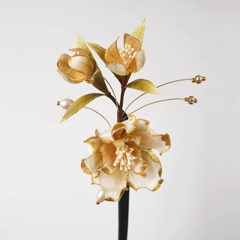 Y – épingle à cheveux en velours pour femmes, design de thé blanc, style chinois, patrimoine culturel immobile, fleur, épingle à cheveux pour couvre-chef finie