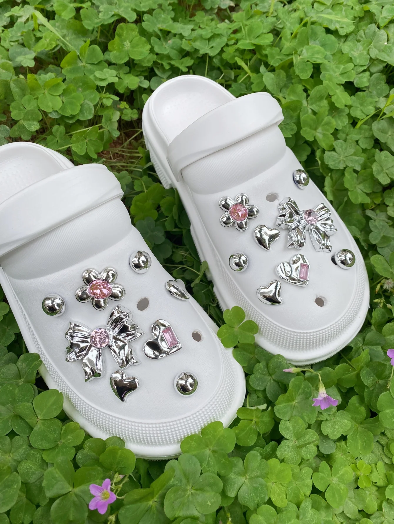 16pcs Shoe Ornaments With Drilled Hole, Pink, Rhinestone, Bowknot, And Floral Diy Detachable Shoe Decoration Buckle For Sandals,