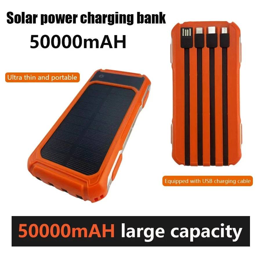 50000 milliampere solar power charging bank, large capacity 20000 flash charging, fast charging, ultra-thin portable cable, suit