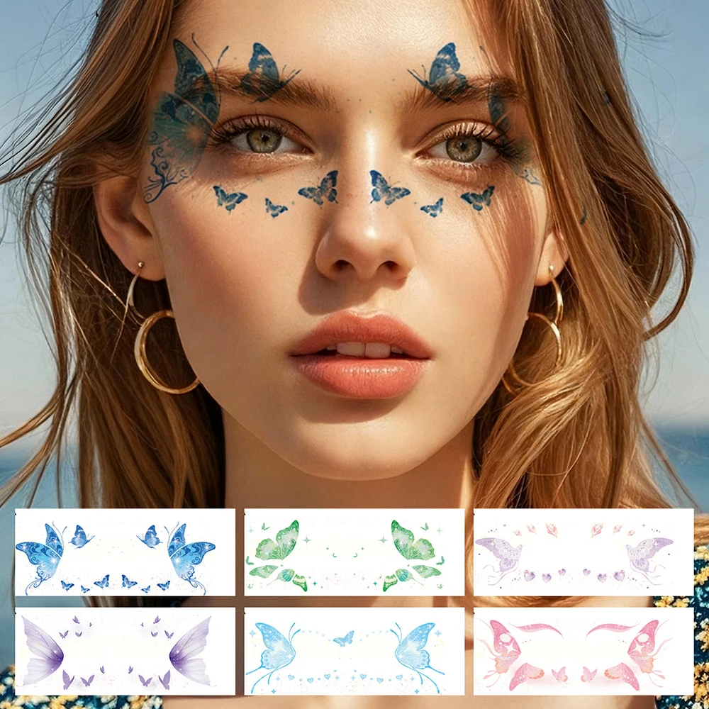 

1 Sheet Glitter Butterfly Wings Tattoo Sticker Eyes Face Hand Body Art Fake Tattoos for Women Makeup Dance Party Decoration