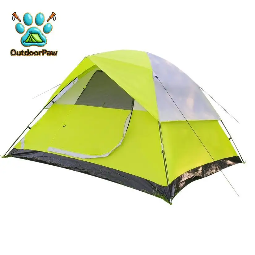 Outdoor camping tent Portable overnight rain and sun protection Foldable automatic tent Yellow and white camping equipment Park