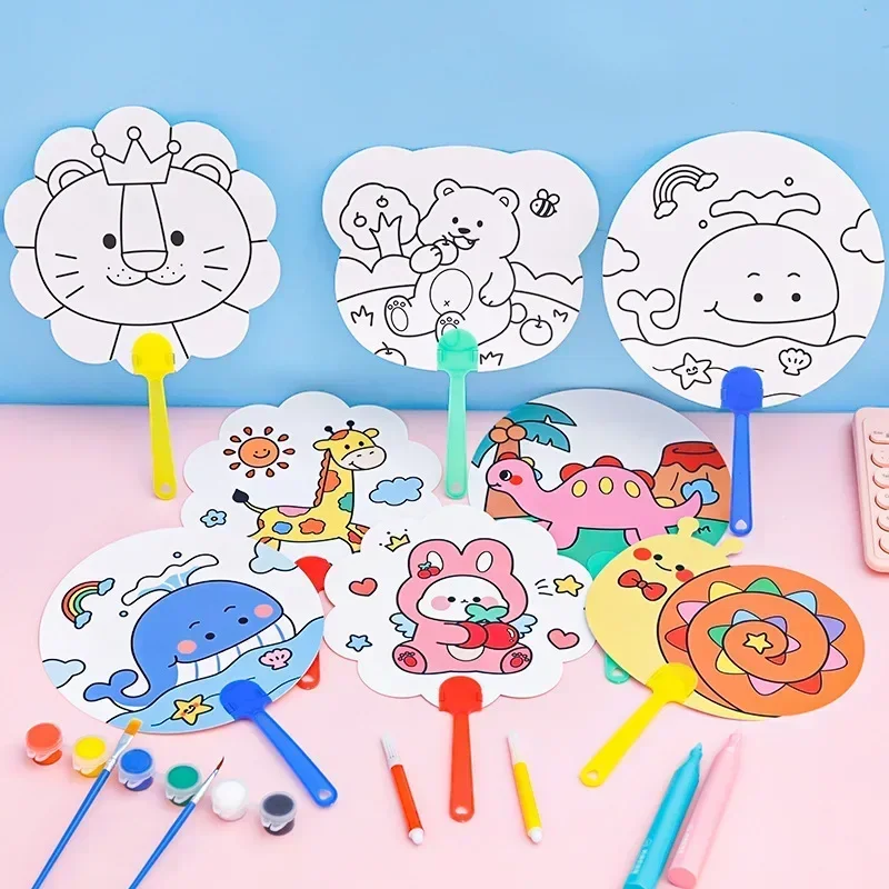 10Pcs Cartoon Graffiti Painting Summer Fan Toys for Kids Birthday Party Favors Baby Shower Pinata Fillers Kindergarten Prizes