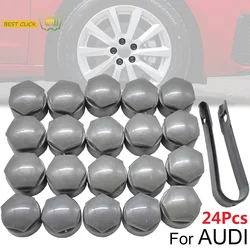 24 Uds. Tapas de cubierta de tuerca de rueda 25mm a prueba de agua con herramienta de desmontaje gris para Audi A1 A2 A3 A4 A5 A6 A7 A8 cubierta de tornillo de perno de rueda