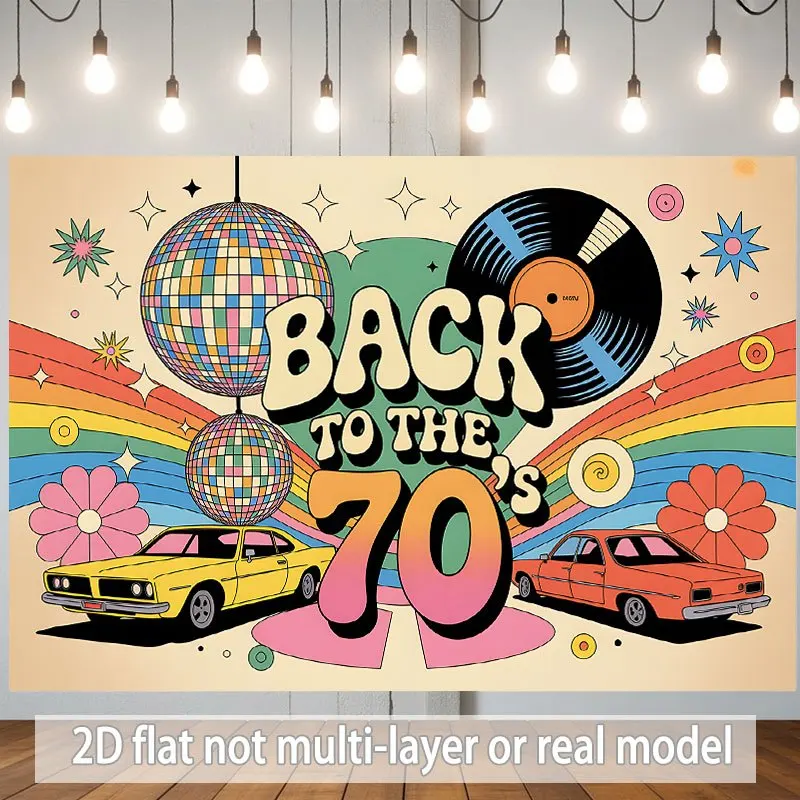 Retro 70s Disco Tapestry Wall Art Vintage Back to the 70s Decor Rainbow Pop Culture Nostalgic Disco Ball Car Poster Print - view 3