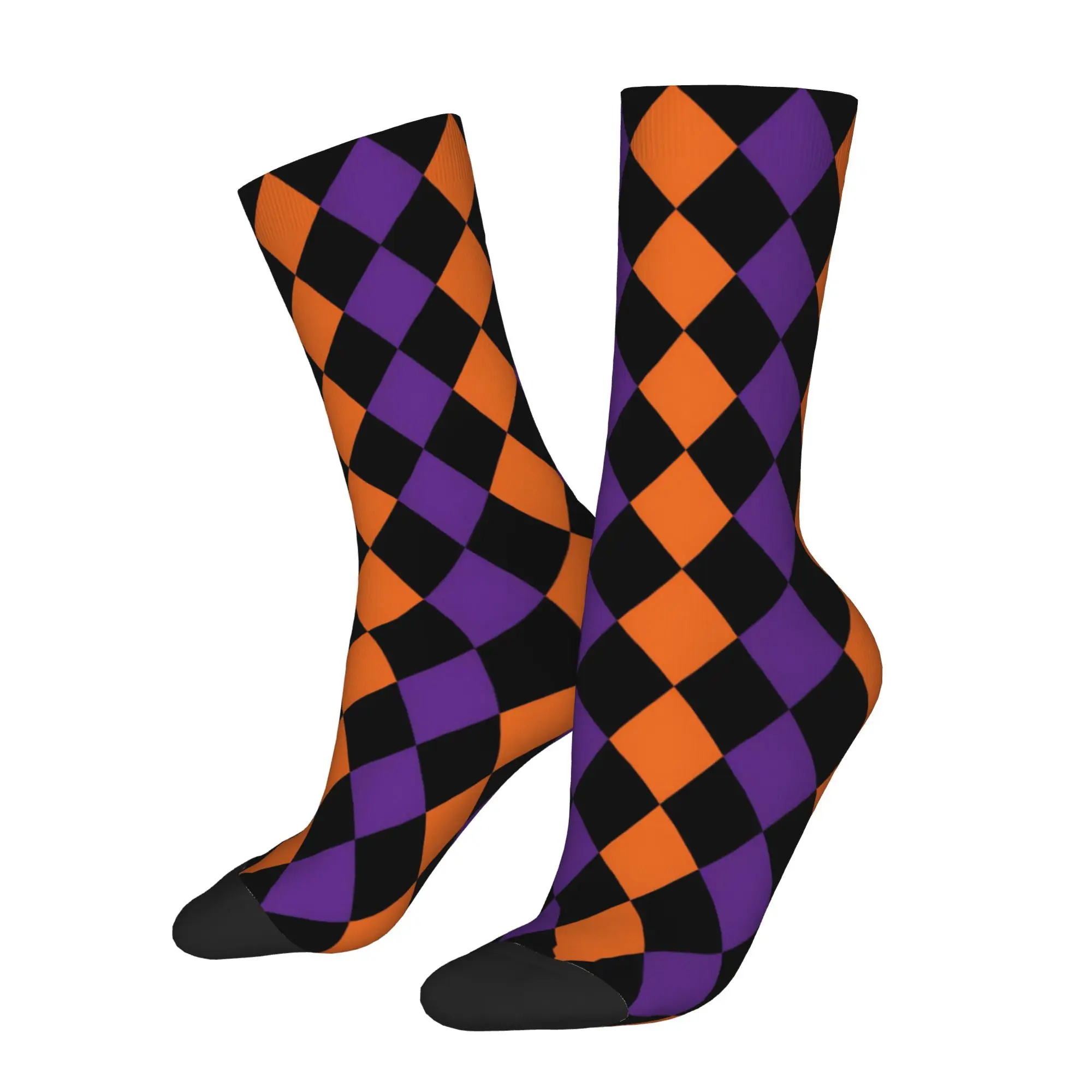 Purple Orange Black Diamond Halloween Socks Men's Women's Socks Harajuku Spring Summer Autumn Winter Middle Tube Socks Gift