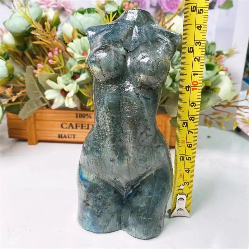 

15CM Natural Labradorite Lady Body Healing Crystals Women Modern Statue Naked Gemstone Collectible Home Decoration Gift 1pcs