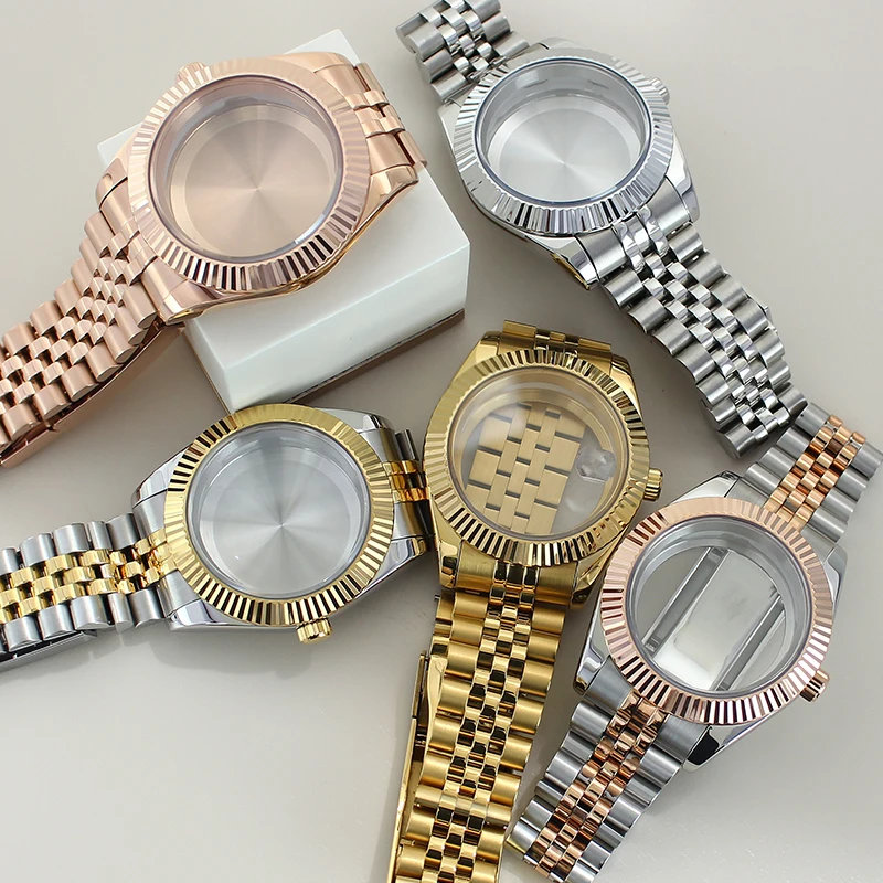 39mm 36mm Fluted Curved Watch Case Sapphire Crystal For Seiko NH35 NH36 NH38 NH34 Miyota8215 Movement 28.5 Dial Jubilee Bracelet