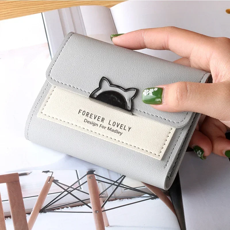 

Women Wallet Small Cat Ear Cute Mini Wallet Unique Design Ladies Contrasting Metal Buckle Small Coin Purse Portable Purse New