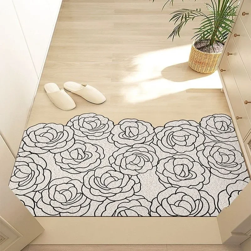 Flower Door Mat Indoor Non-Slip Entrance Doormat Low Profile Mat Foot Mat Supe Absorbent Welcome Bathroom Rug Front Door Carpet