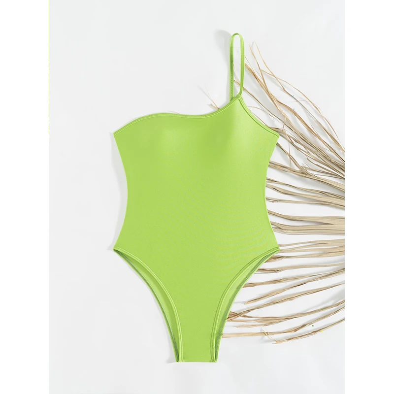 FASKOB costume da bagno bikini sexy monospalla tinta unita costume intero femminile 2024 costume da bagno estivo da spiaggia