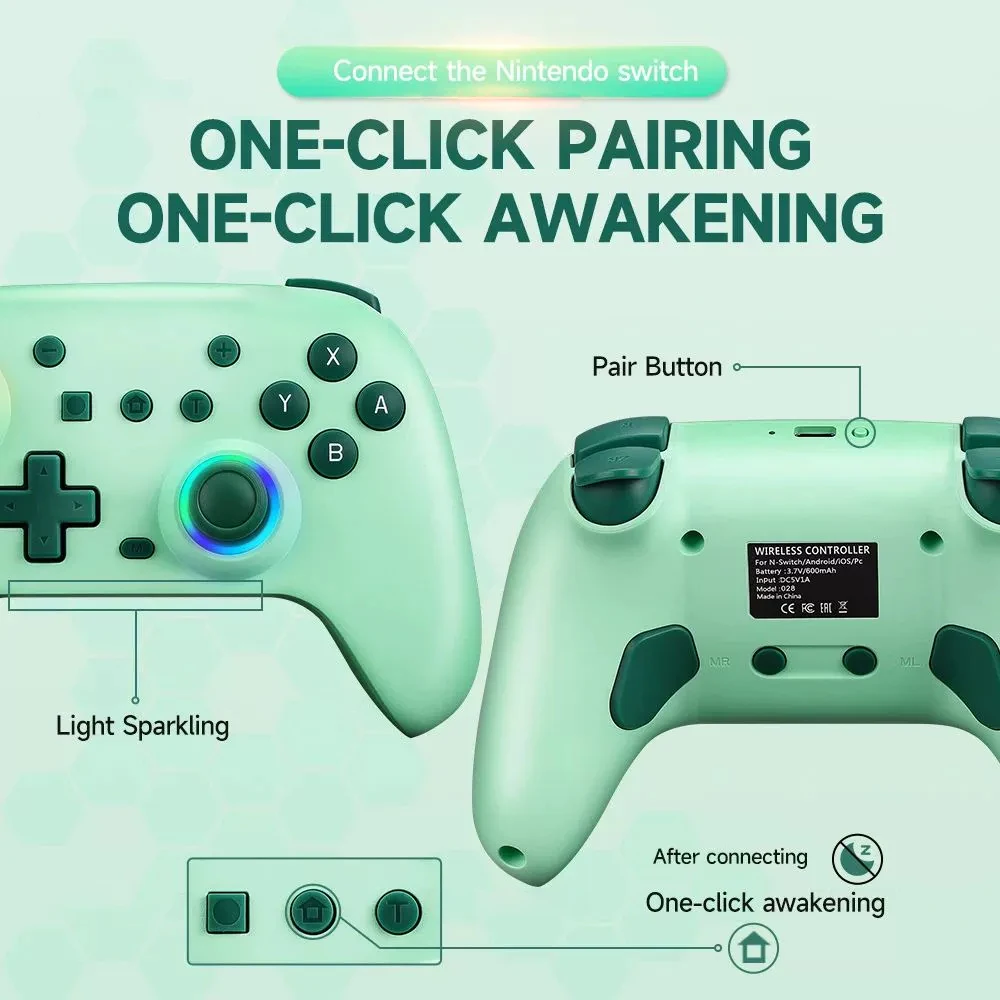 RGB Wireless Controller for Switch/ OLED/ Lite/ Steam/ Android Gamepad PC Joystick Joypad Controle with Turbo Function