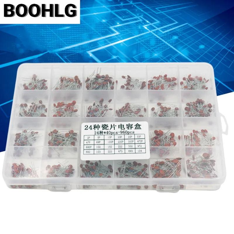 960 Uds 24 especificaciones 2pF-100nF 50V condensador de chip cerámico inserción directa chip magnético caja de condensador dieléctrico cerámico