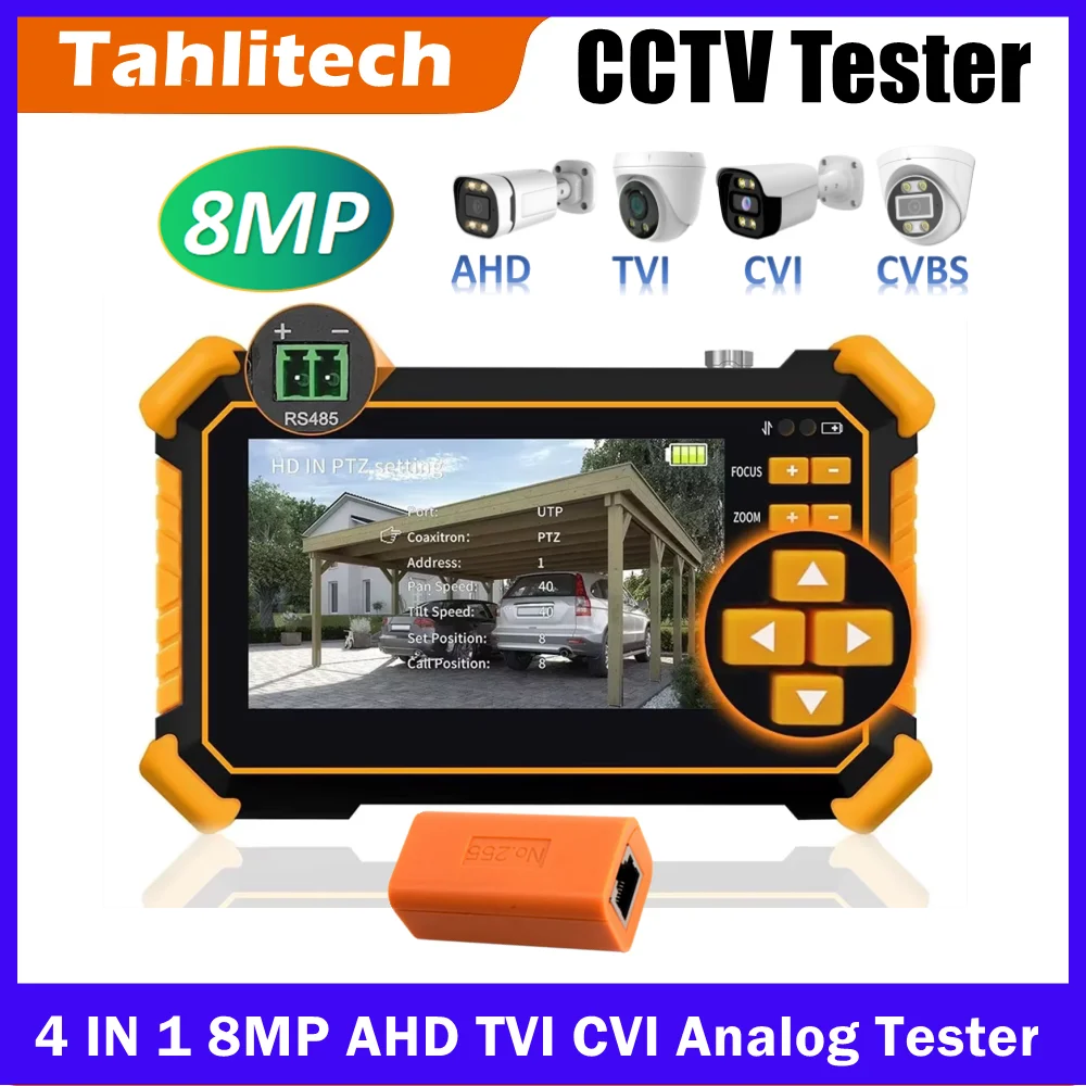 8MP 4.3 Inch HD Video CCTV Camera Tester for TVI/CVI/AHD/CVBS PTZ Control Auto-Detect LED Light  Portable CCTV Installer Tool