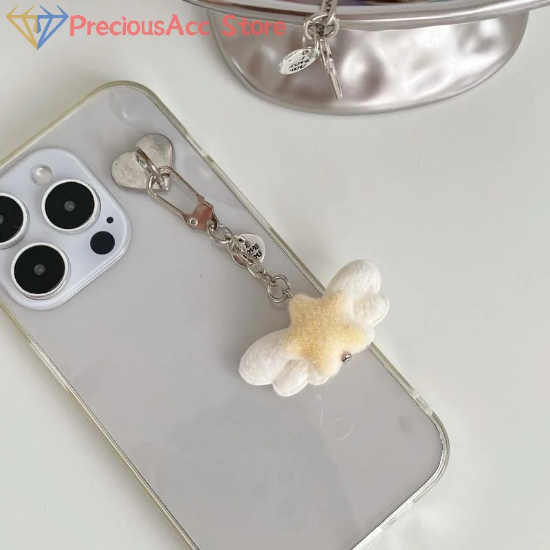 Elegant Flocking Angel Wing And Star Keychain Lightweight Key Ring Bag Charm For Fashionable Women Decoration Accessories