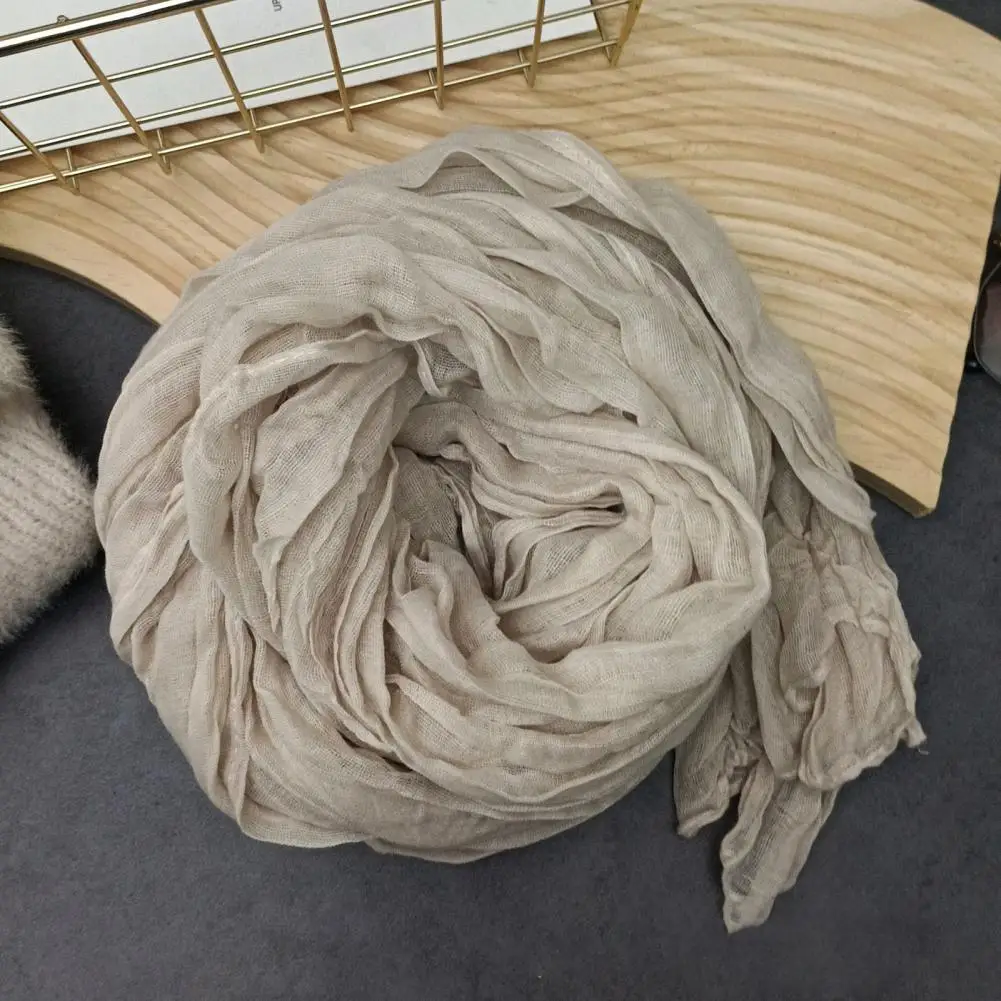 Unisex Scarf Elegant Pleated Long Scarf for Women Retro Autumn Winter Warm Scarf Soft Vintage Inspired Solid Color Men Women