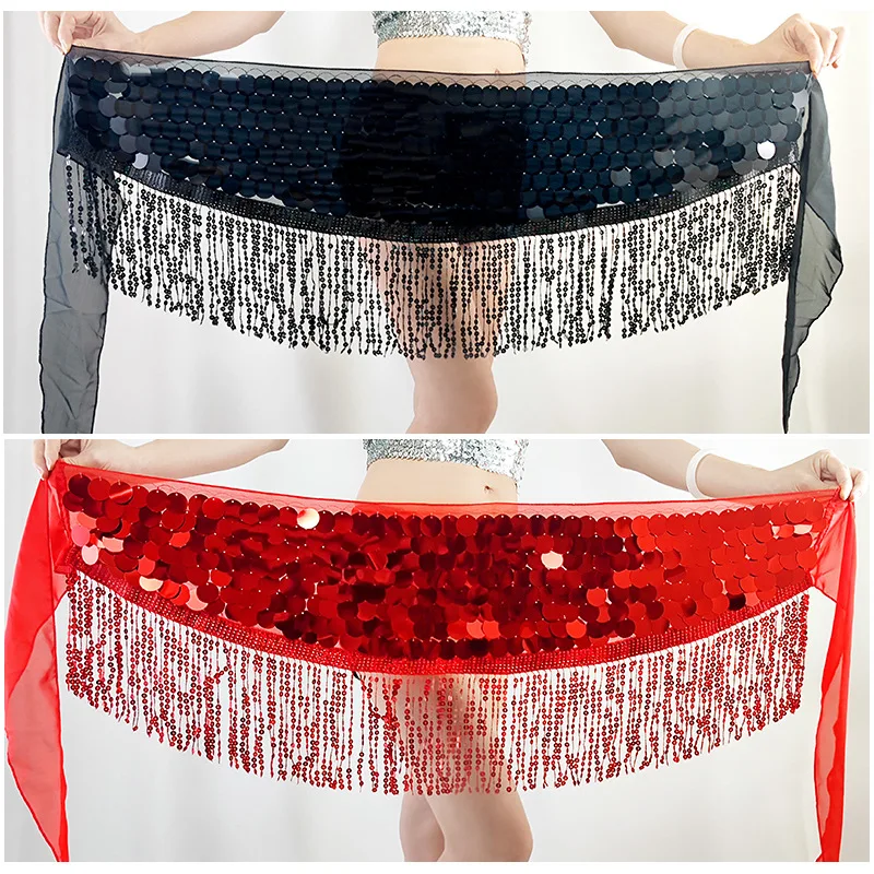 Comfortable Casual Belly Dance Waist Chain Sequined Fringed Hip Towel Belly Dance Costume Indian Dance Waist Dress