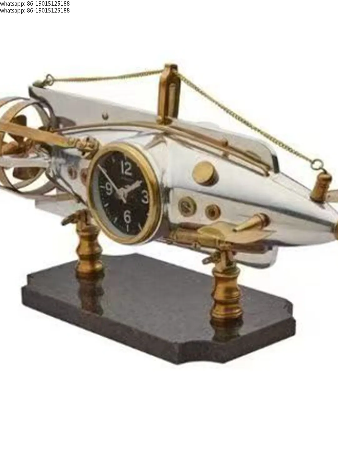 Imported submarine brass desk clock European imitation antique creative desk clock model room decorative handicraft ornament