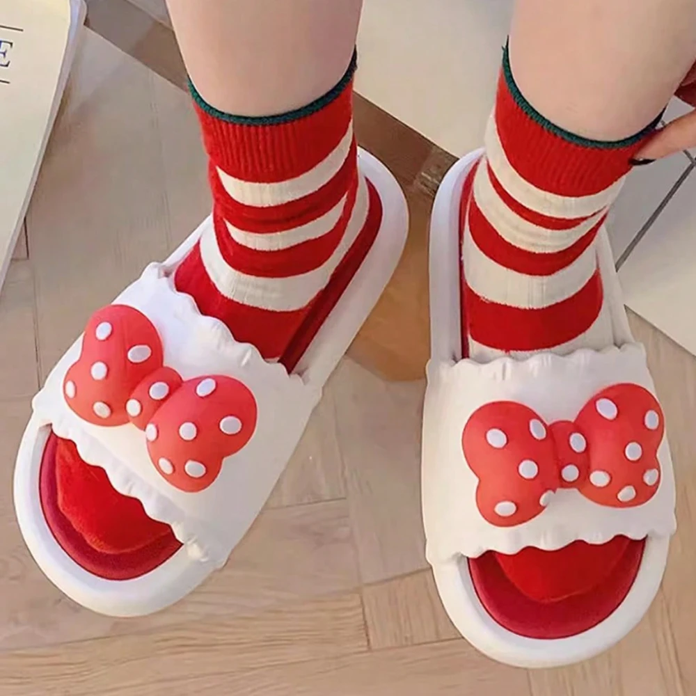 Fashion Woman Soft Casual Removable Insole Cute Bow Tie Pattern Design Non-slip Comfortable EVA Home Women Slippers