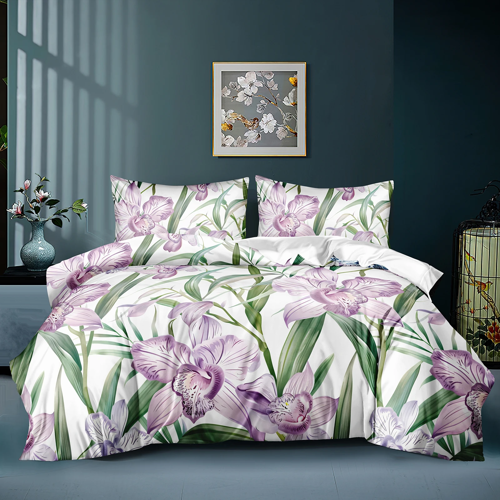 Purple Daffodils Duvet Cover Set Floral Cover Sets for Bed Aesthetic Polyester Comforters Quilt Home Decoration Room Decor