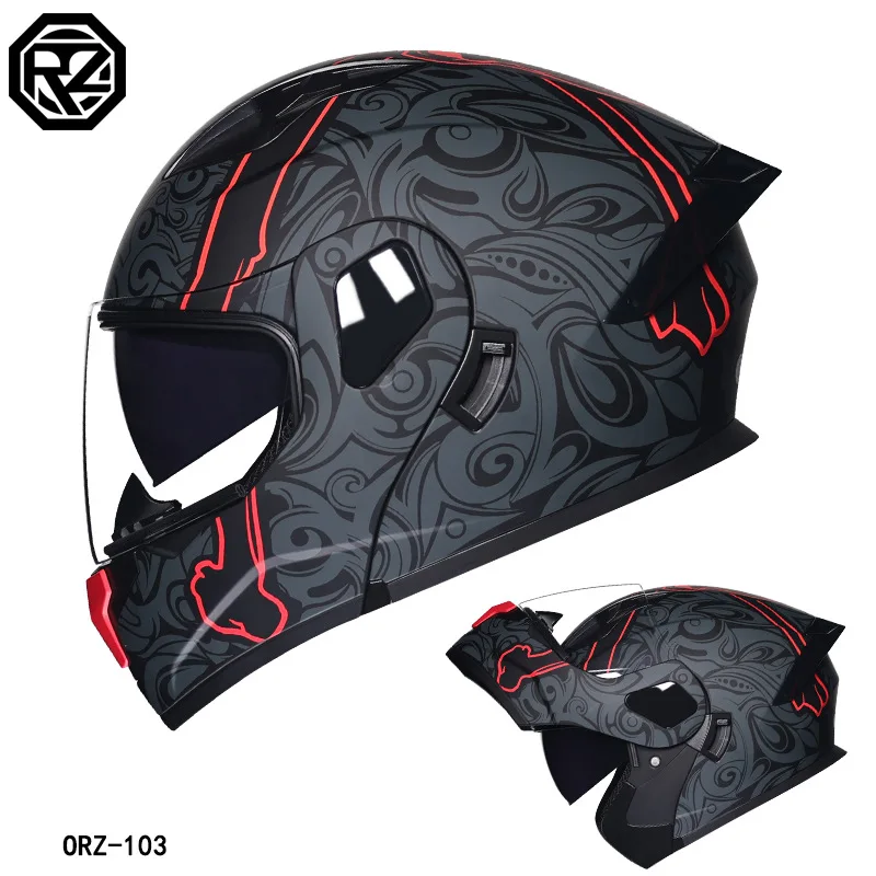 Orz Flip Up Motorcycle Helmet Double Lens Men Women Four Seasons Motorbike Cruise Helmet Large Size Casco Moto Motocross Helmet