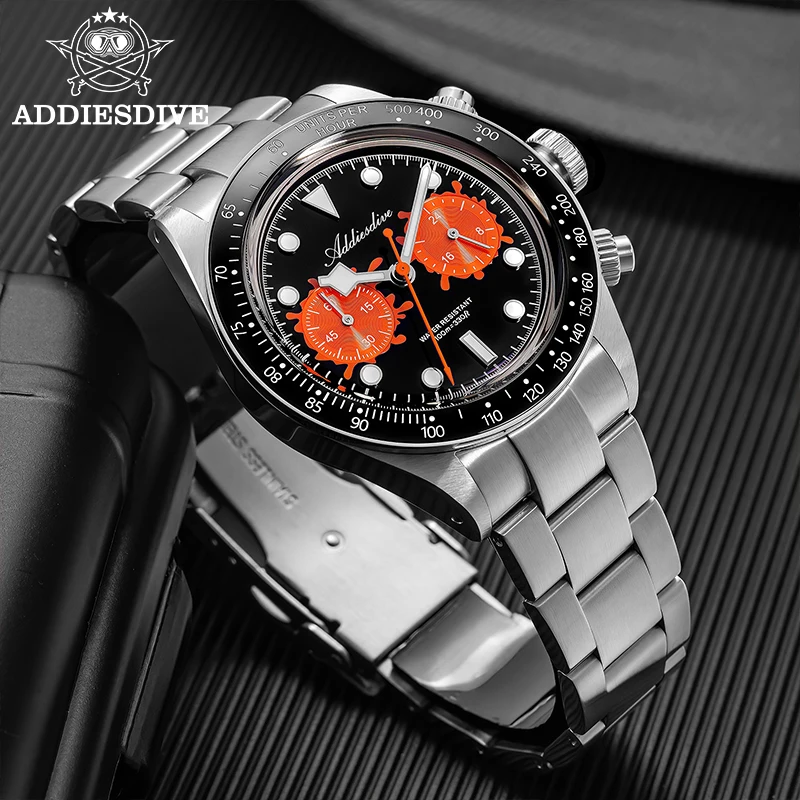 

ADDIESDIVE Men Luxury Chronograph Watch 40mm 10Bar Diver VK64 316L Stainless Steel “Paint Bucket” BGW9 Luminous Quartz Watches