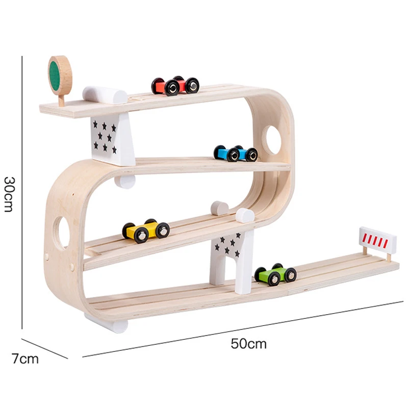 Children's Early Education Visual Tracker Wooden Inertial Racing Track Hand-eye Coordination Exercises Glide Car Toys Kids Gifts