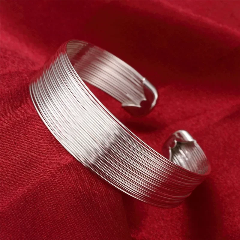 Fashion Women Favorite 925 Sterling Silver Multiline Open Bangle Bracelet Retro Chain Jewelry For Lady Birthday Party Gift