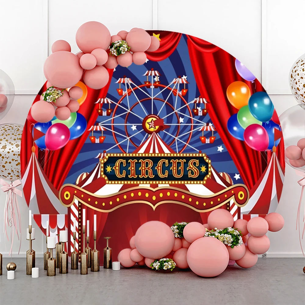 Circus Round Backdrop Cover Red Tent Ferris Wheel Clown Show Baby Shower Kids Birthday Party Photography Background Photostudio