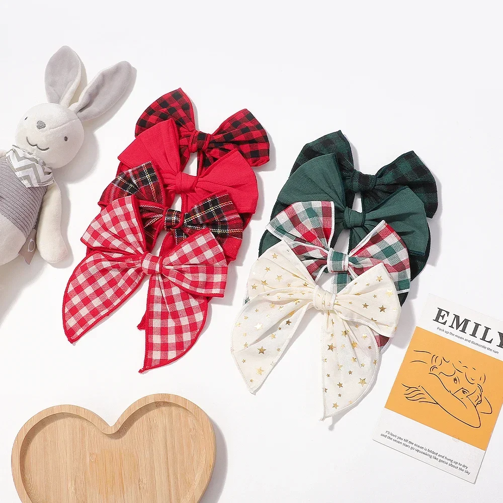 1Pcs/Set Christmas Baby hairpin Vintage Classic Plaid Cotton Fabric 5.7 Inch Clips Handmade For Kids Baby Girls Hair Accessories