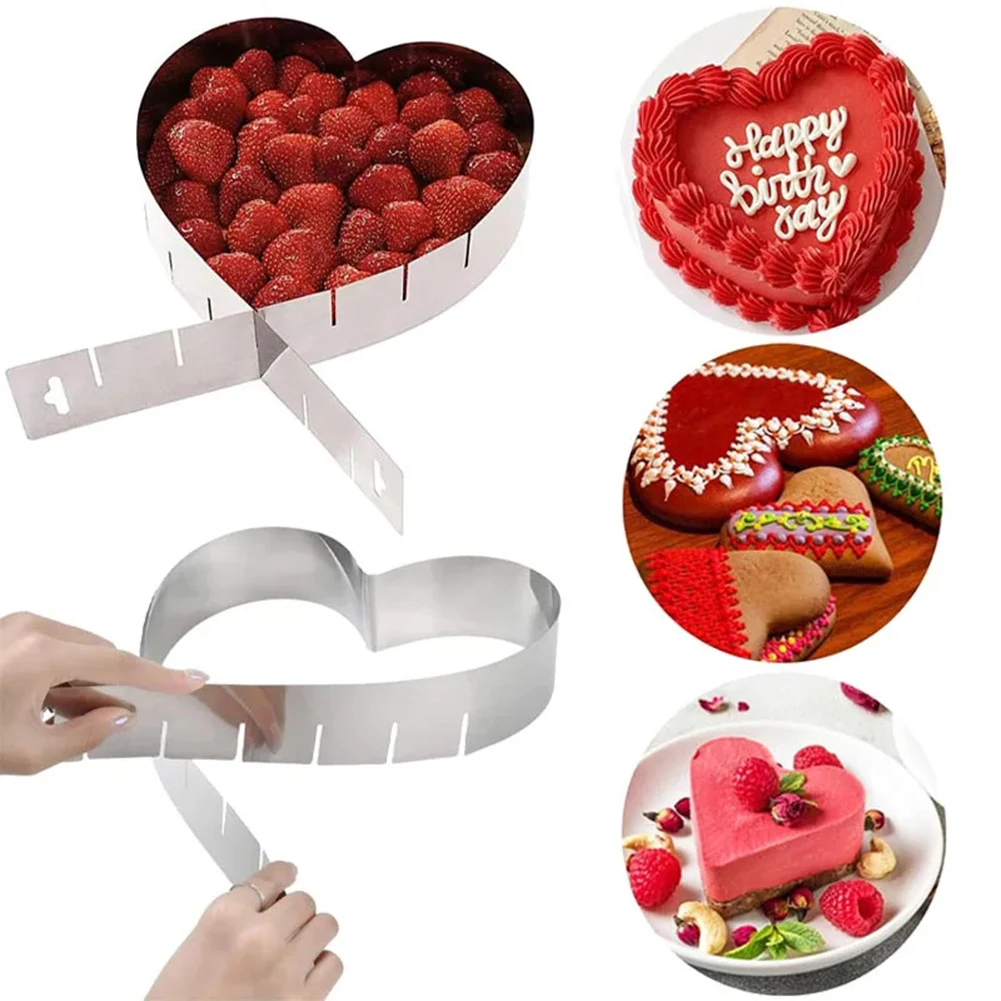 Adjustable Heart Stainless Steel Mousse Ring Collection 6 Sizes for Baking Cheesecakes Tarts Mousses and Dessert Plating