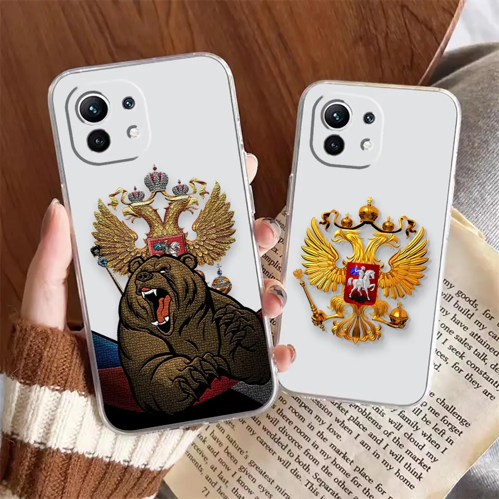 Clear Phone Case For Xiaomi 13 12 12X 11 11T 10 10S 9SE 9 8 6X 6 Soft Case Funda Coque Shell Fashion Russia Russian Flags Emblem