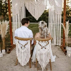 Hand Made Macrame Wedding Chair Back Tapestry for Mr & Mrs Woven Cotton Bohemia Wedding Chair Back Valance Haing Tapestry